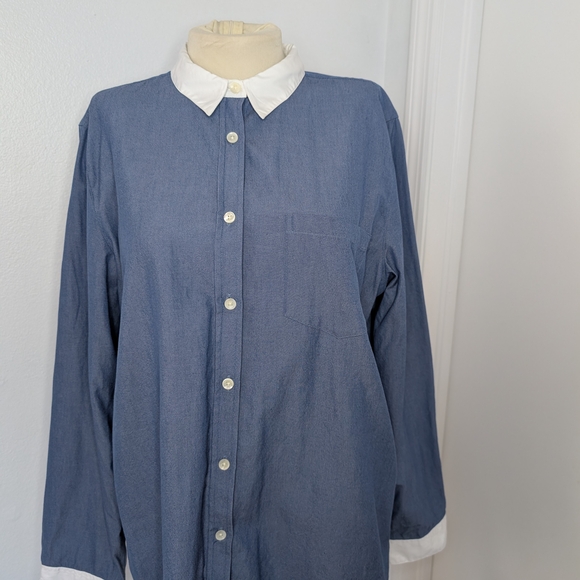 J. Crew Tops - J. Crew Marie Marot Women's Blue Blouse with White Collar